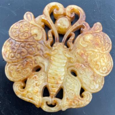 Natural Jade carved butterfly pendant
