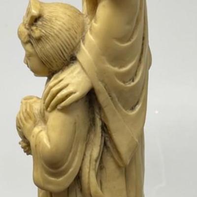 20th C. Chinese lady with child Faux ivorite figurine/ Marked