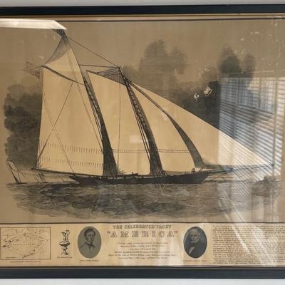 Litho. The Celebrated Yacht/ AMERICA/ Headed By Commodore John Cox Stevens built in the yard of
