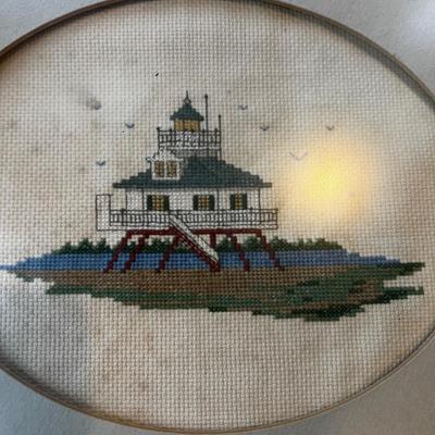 N835 Framed Needlepoint Maritime Lighthouse