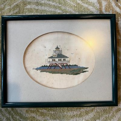 N835 Framed Needlepoint Maritime Lighthouse