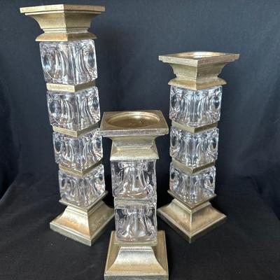 Glass Pillar Candlestick Holders