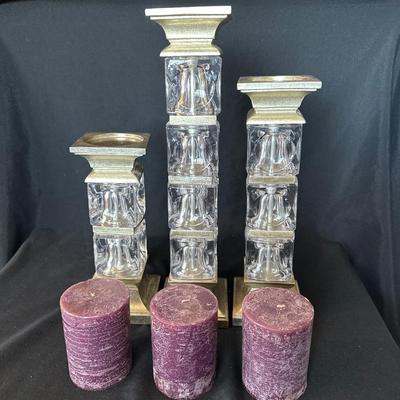 Glass Pillar Candlestick Holders