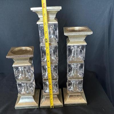 Glass Pillar Candlestick Holders