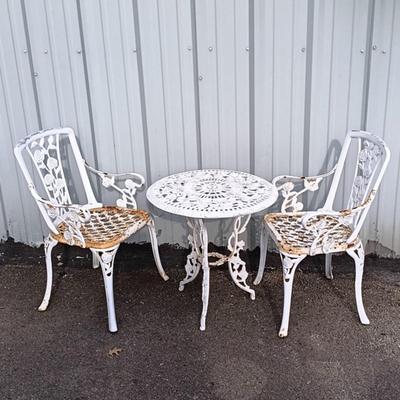 Cast Iron & Aluminum Outdoor Dining Table w/ 2 Chairs