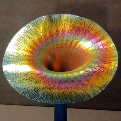 LUNDBERG Studios Art Glass JACK IN THE PULPIT Aurene Blue Iridescent Vase