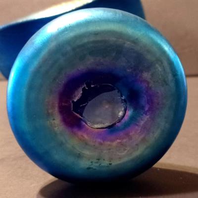 LUNDBERG Studios Art Glass JACK IN THE PULPIT Aurene Blue Iridescent Vase