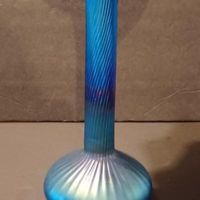 LUNDBERG Studios Art Glass JACK IN THE PULPIT Aurene Blue Iridescent Vase