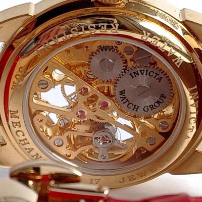 INVICTA Womens Skeleton 17J Mechanical Watch Red Exhibition 30M