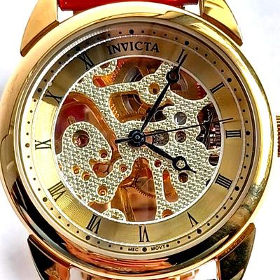 INVICTA Womens Skeleton 17J Mechanical Watch Red Exhibition 30M