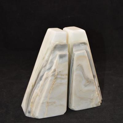 Vintage MCM White Onyx Bookends 5.75" Tall
