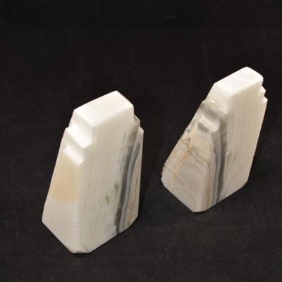 Vintage MCM White Onyx Bookends 5.75" Tall