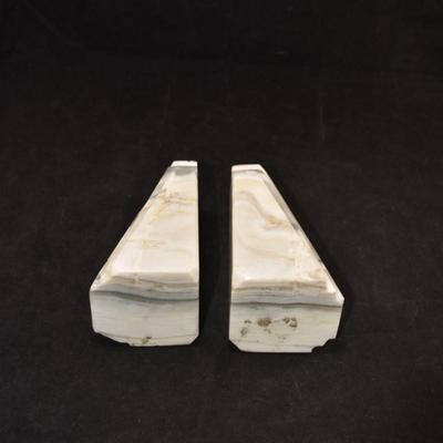 Vintage MCM White Onyx Bookends 5.75" Tall
