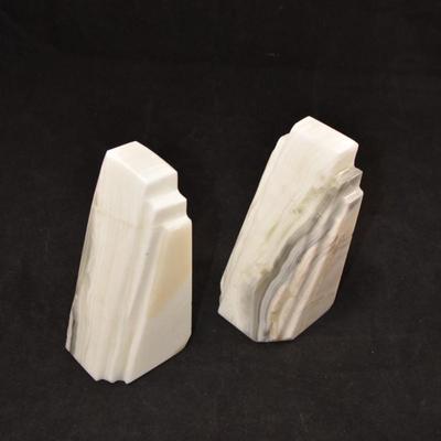 Vintage MCM White Onyx Bookends 5.75" Tall