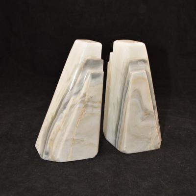 Vintage MCM White Onyx Bookends 5.75" Tall