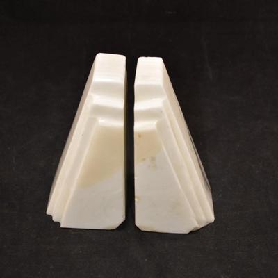 Vintage MCM White Onyx Bookends 5.75" Tall