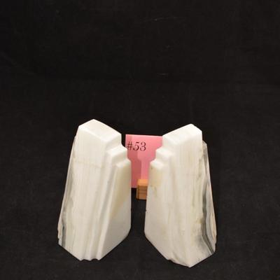 Vintage MCM White Onyx Bookends 5.75" Tall
