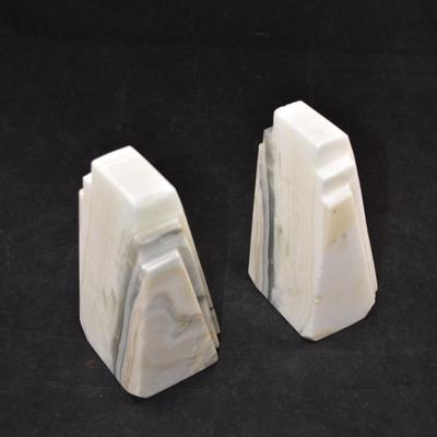 Vintage MCM White Onyx Bookends 5.75" Tall