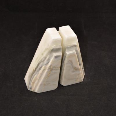 Vintage MCM White Onyx Bookends 5.75" Tall