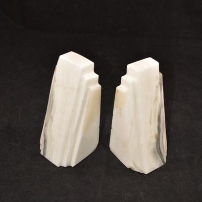 Vintage MCM White Onyx Bookends 5.75" Tall