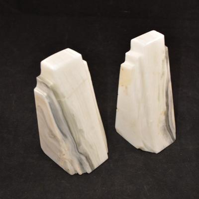 Vintage MCM White Onyx Bookends 5.75" Tall