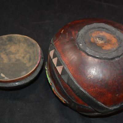 Vintage Carved and Embellished Calabash Container 8x8 Ashanti