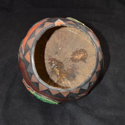 Vintage Carved and Embellished Calabash Container 8x8 Ashanti