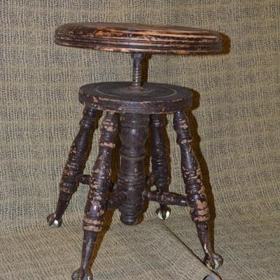 Antique Glass Ball & Claw Adjustable Piano Stool AS IS