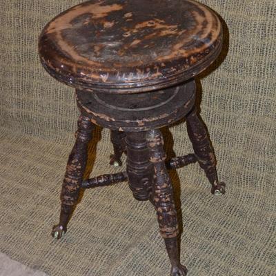 Antique Glass Ball & Claw Adjustable Piano Stool AS IS