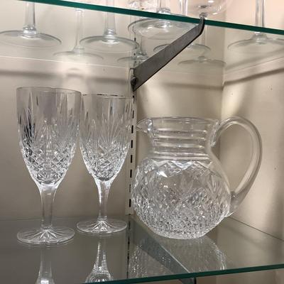 627 Waterford Crystal Pitcher with Two unsigned Crystal Water Goblets