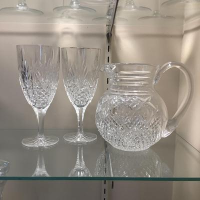 627 Waterford Crystal Pitcher with Two unsigned Crystal Water Goblets