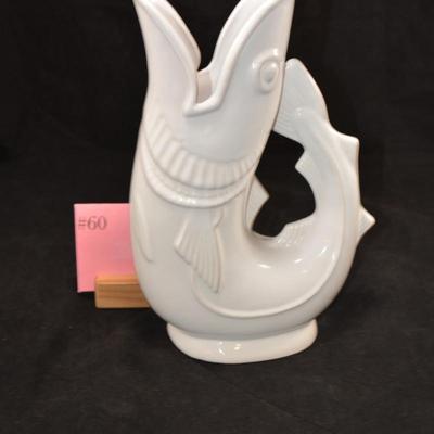 Vintage Shreve White Ceramic Gurgling Fish Pitcher