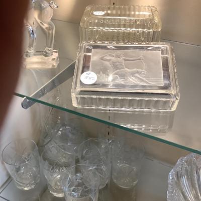 629 Pair of Heisey Standing Pony Figures with Two Glass Covered Boxes