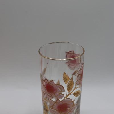 Pink Roses Drinking Glasses Set of (7)