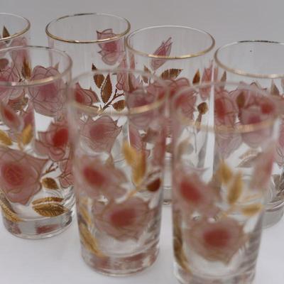 Pink Roses Drinking Glasses Set of (7)