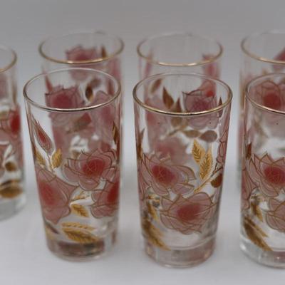 Pink Roses Drinking Glasses Set of (7)