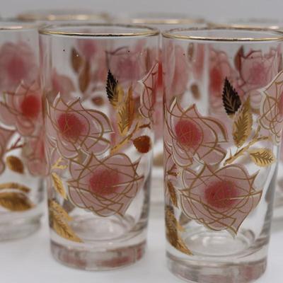 Pink Roses Drinking Glasses Set of (7)