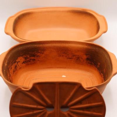 Vintage Terracotta Roasting Pan Cookware W/ Lid
