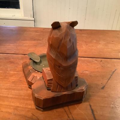 644 Vintage Hand carved Owl Pipe holder Tobacco Ashtray