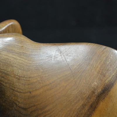 Hand Carved Wooden Elephant with Bone Tusks 10.5" Tall