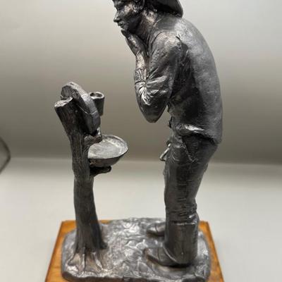 1985 Michael Ricker, Western cowboy shaving pewter statue, # 852/1350