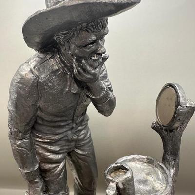 1985 Michael Ricker, Western cowboy shaving pewter statue, # 852/1350