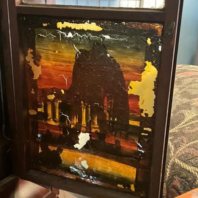 943 Antique Terry & Andrews Ogee Clock with Reverse Painting and Key