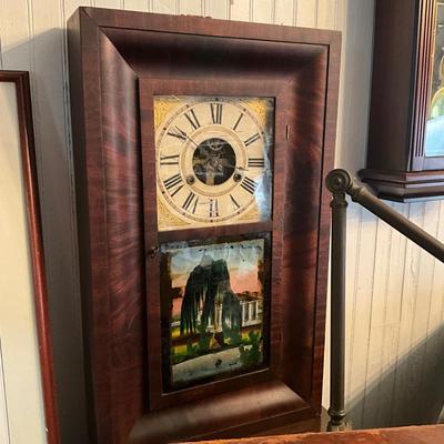 943 Antique Terry & Andrews Ogee Clock with Reverse Painting and Key