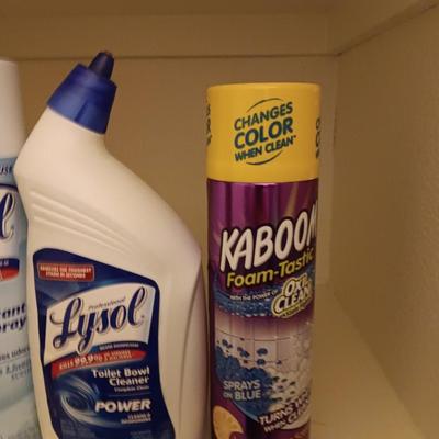 FULL Cleaning chemicals - Kaboom - Lysol lemon scent - Lysol toilet cleaner - and Lysol disinfectant spray