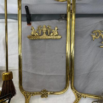 Folding gold fireplace screen racks and holders