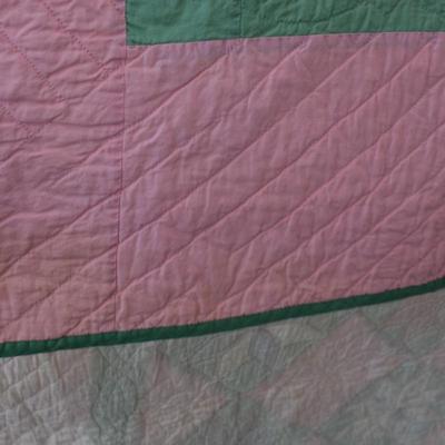 Pink and Green Hand Pieced & Hand Stitched Lone Star Quilt AS IS 70"x80"