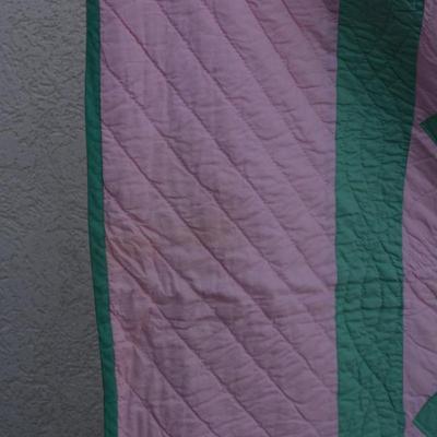 Pink and Green Hand Pieced & Hand Stitched Lone Star Quilt AS IS 70"x80"