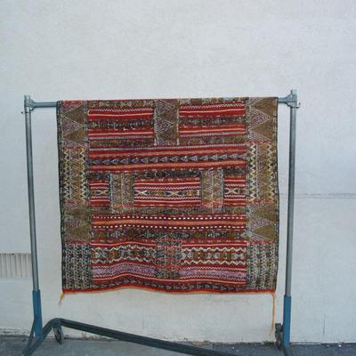 Stunning Wool Ornate Woven Colorful Mexican Rug 70"x51"