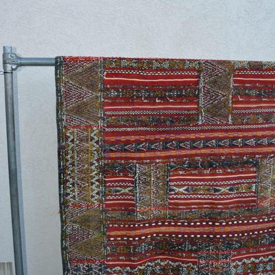 Stunning Wool Ornate Woven Colorful Mexican Rug 70"x51"